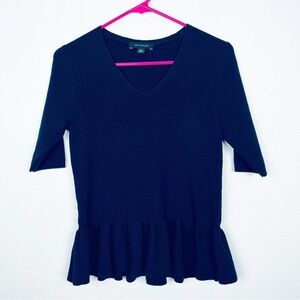 Ann Taylor size S navy blue wool peplum blouse